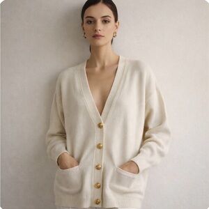 Vintage 90s Talbots Cream Cardigan Gold Buttons L Old Money Quite Luxury Preppy